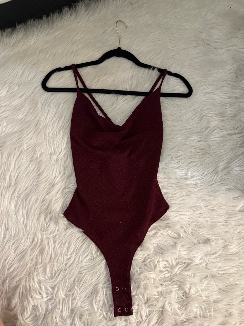 Windsor Wine Red Sparkle Cowl Neck Bodysuit